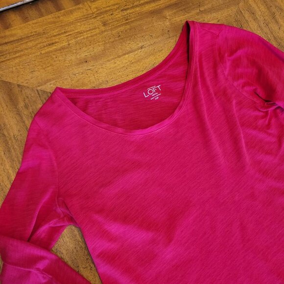 LOFT Red Long Sleeve Cotton T-Shirt - Picture 3 of 10